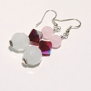 White Glass Silver Hooks Hidden Meaning earrings Glitchy Glam, Fun Haus, G  380■